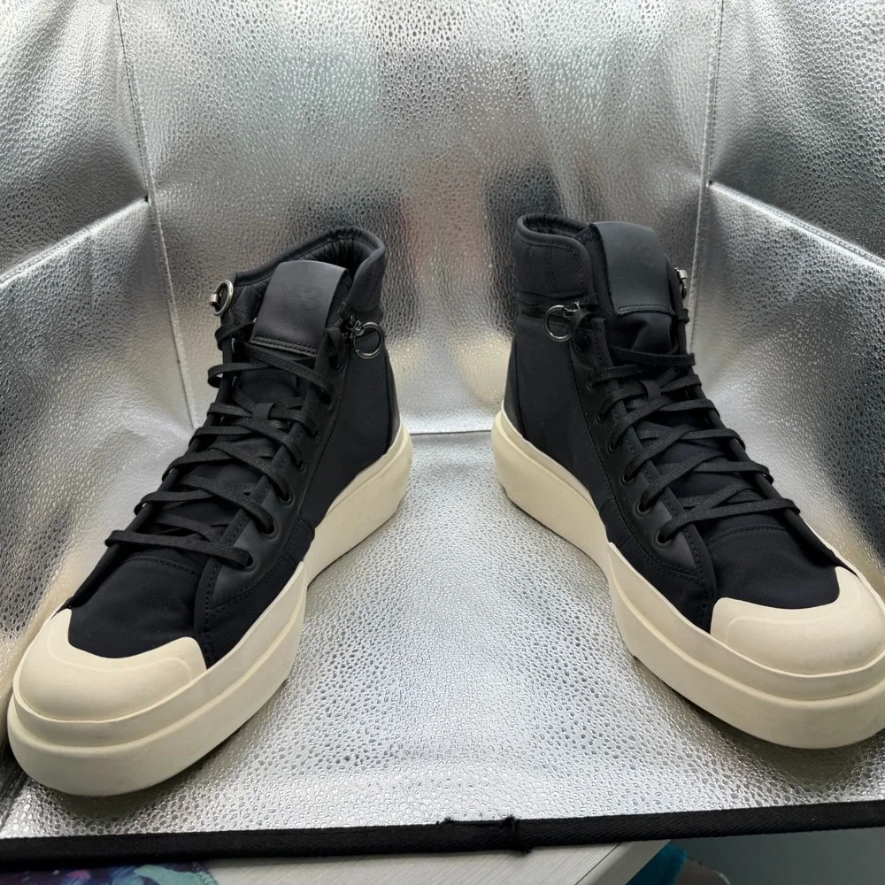 Size 12.5 Adidas‎ Y-3 Ajatu Court High Black Cream Mens Athletic Sneakers HQ5967